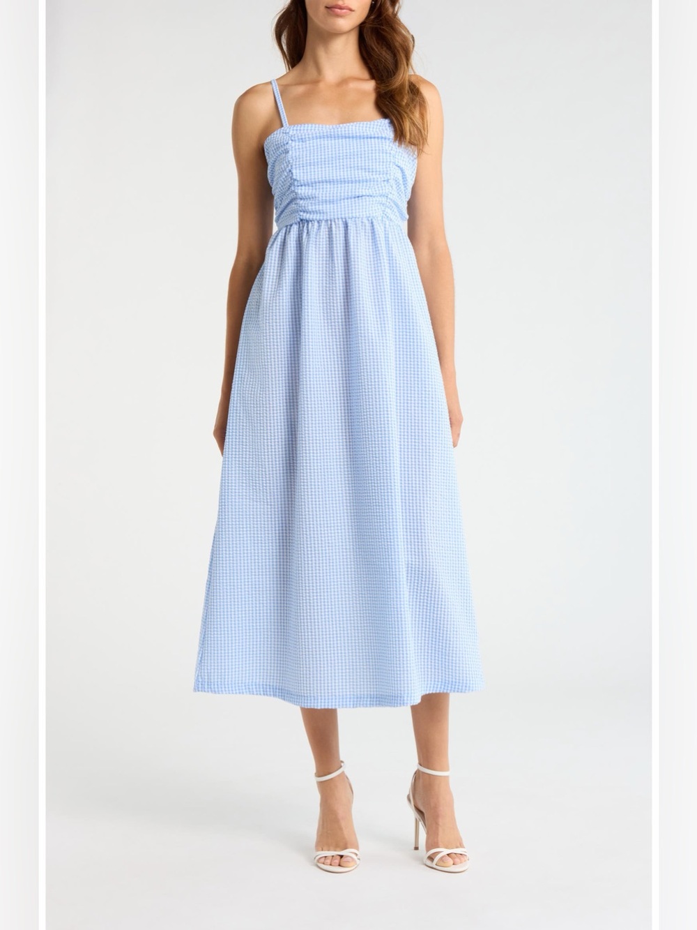 Steve Madden Ashlynn Midi Dress Blue White Gingham A-Line Bow Women’s L 10 NWOT